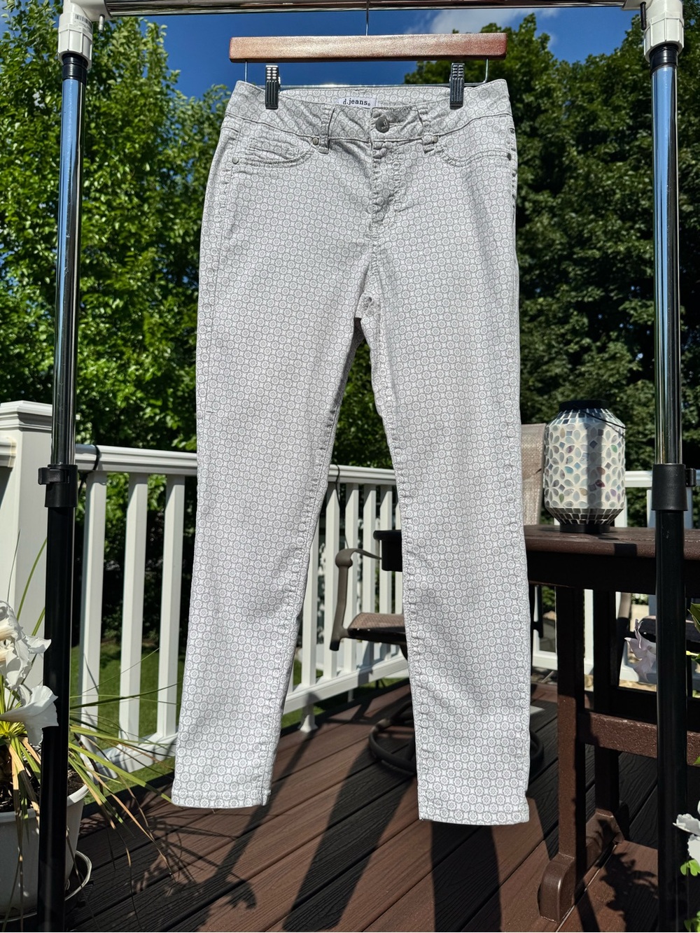 White Geometric Print Skinny Jeans